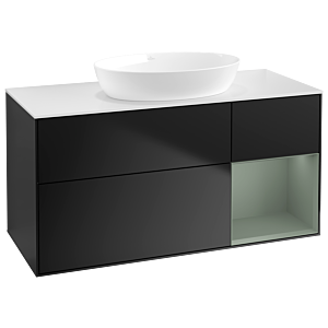 Villeroy und Boch Finion Waschtischunterschrank GA71GMPD 120cm, Abdeckplatte white matt, Emotion, Regale Olive matt lacquer, Black matt lacquer