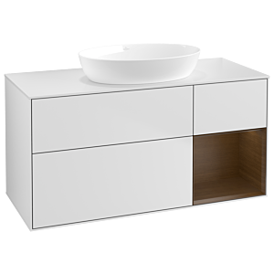 Villeroy und Boch Finion Waschtischunterschrank GA71GNMT 120cm, Abdeckplatte white matt, Emotion, Regale Walnut Veneer, White matt lacquer