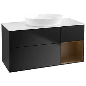 Villeroy und Boch Finion Waschtischunterschrank GA71GNPD 120cm, Abdeckplatte white matt, Emotion, Regale Walnut Veneer, Black matt lacquer