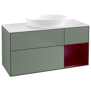 Villeroy und Boch Finion Waschtischunterschrank GA71HBGM 120cm, Abdeckplatte white matt, Emotion, Regale Peony matt lacquer, Olive Matt Lacquer