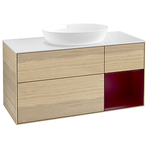 Villeroy et Boch Finion Villeroy et Boch GA71HBPC 120cm, plaque de recouvrement blanc mat, Emotion, étagères Peony laqué mat, Oak Veneer