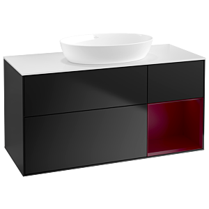 Villeroy et Boch Finion Villeroy et Boch GA71HBPD 120cm, plaque de recouvrement blanc mat, Emotion, étagères Peony laqué mat, laqué noir mat
