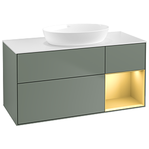 Villeroy und Boch Finion Waschtischunterschrank GA71HFGM 120cm, Abdeckplatte white matt, Emotion, Regale Gold matt lacquer, Olive Matt Lacquer