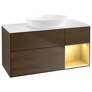 Villeroy and Boch Finion Villeroy and Boch Finion GA71HFGN 120cm, cover plate white matt, Emotion, shelves gold matt lacquer, walnut veneer