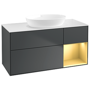 Villeroy et Boch Finion Villeroy et Boch GA71HFHG 120cm, plaque de recouvrement blanc mat, Emotion, étagères laqué mat or, Midnight Blue Matt Lacquer