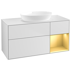 Villeroy und Boch Finion Waschtischunterschrank GA71HFMT 120cm, Abdeckplatte white matt, Emotion, Regale Gold matt lacquer, White matt lacquer