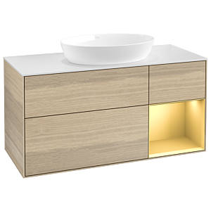 Villeroy and Boch Finion Villeroy and Boch Finion GA71HFPC 120cm, cover plate white matt, Emotion, shelves gold matt lacquer, Oak Veneer