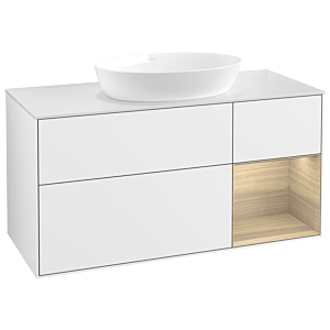 Villeroy und Boch Finion Waschtischunterschrank GA71PCGF 120cm, Abdeckplatte white matt, Emotion, Regale Oak Veneer, Glossy white lacquer