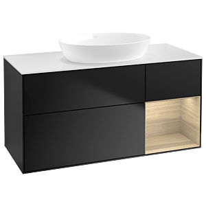 Villeroy et Boch Finion GA71PCPD 120cm, plaque de recouvrement blanc mat, Emotion, étagères Oak Veneer , laqué noir mat