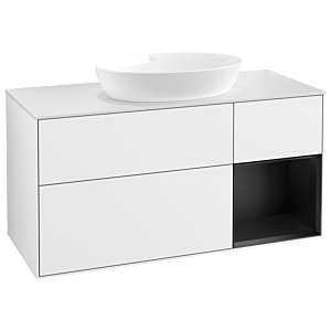 Villeroy und Boch Finion Waschtischunterschrank GA71PDGF 120cm, Abdeckplatte white matt, Emotion, Regale Black matt lacquer, Glossy white lacquer
