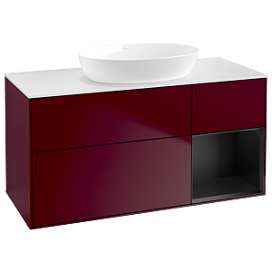 Villeroy et Boch Finion Villeroy et Boch GA71PDHB 120cm, plaque de recouvrement blanc mat, Emotion, étagères laqué noir mat, Peony Matt