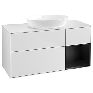 Villeroy und Boch Finion Waschtischunterschrank GA71PDMT 120cm, Abdeckplatte white matt, Emotion, Regale Black matt lacquer, White matt lacquer