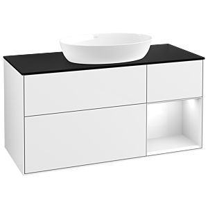 Villeroy und Boch Finion Waschtischunterschrank GA72GFGF 120cm, Abdeckplatte black matt, Emotion, Regale Glossy white lacquer, Glossy white lacquer