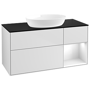 Villeroy und Boch Finion Waschtischunterschrank GA72GFMT 120cm, Abdeckplatte black matt, Emotion, Regale Glossy white lacquer, White matt lacquer