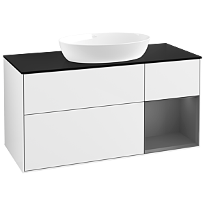 Villeroy und Boch Finion Waschtischunterschrank GA72GKGF 120cm, Abdeckplatte black matt, Emotion, Regale Anthracite matt lacquer, Glossy white lacquer