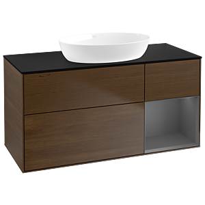 Villeroy et Boch Finion Villeroy et Boch GA72GKGN 120cm, plaque de recouvrement noire mate, Emotion, étagères laqué anthracite mat, placage noyer