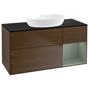 Villeroy und Boch Finion Waschtischunterschrank GA72GMGN 120cm, Abdeckplatte black matt, Emotion, Regale Olive matt lacquer, Walnut veneer