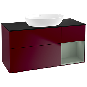 Villeroy und Boch Finion Waschtischunterschrank GA72GMHB 120cm, Abdeckplatte black matt, Emotion, Regale Olive matt lacquer, Peony Matt