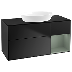 Villeroy und Boch Finion Waschtischunterschrank GA72GMPD 120cm, Abdeckplatte black matt, Emotion, Regale Olive matt lacquer, Black matt lacquer
