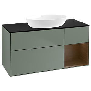 Villeroy and Boch Finion Villeroy and Boch Finion GA72GNGM 120cm, cover plate black matt, Emotion, shelves Walnut Veneer , Olive Matt Lacquer