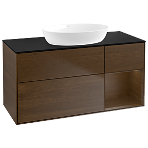 Villeroy und Boch Finion Waschtischunterschrank GA72GNGN 120cm, Abdeckplatte black matt, Emotion, Regale Walnut Veneer, Walnut veneer