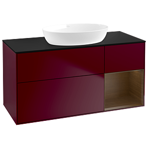 Villeroy et Boch Finion Villeroy et Boch GA72GNHB 120cm, plaque de recouvrement noir mat, emotion, étagères Walnut Veneer , Peony Matt