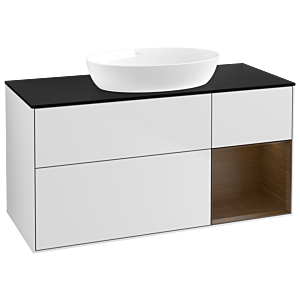 Villeroy and Boch Finion Villeroy and Boch Finion GA72GNMT 120cm, cover plate black matt, Emotion, shelves Walnut Veneer , white matt lacquer