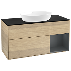 Villeroy und Boch Finion Waschtischunterschrank GA72HGPC 120cm, Abdeckplatte black matt, Emotion, Regale Midnight matt lacquer, Oak Veneer