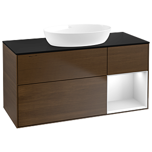 Villeroy and Boch Finion Villeroy and Boch Finion GA72MTGN 120cm, cover plate black matt, Emotion, shelves white matt lacquer, walnut veneer