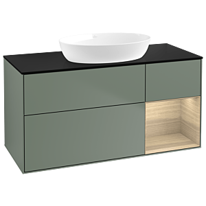 Villeroy und Boch Finion Waschtischunterschrank GA72PCGM 120cm, Abdeckplatte black matt, Emotion, Regale Oak Veneer, Olive Matt Lacquer