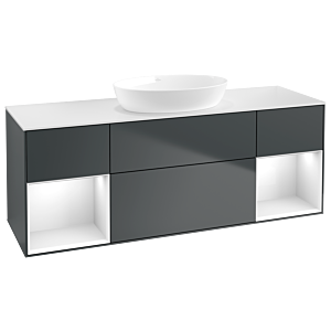 Villeroy et Boch Finion Villeroy et Boch GD01GFHG 120cm, plaque de recouvrement blanc mat, Emotion, étagères Laque blanche brillante, Midnight Blue Matt Lacquer