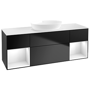 Villeroy et Boch Finion Villeroy et Boch GD01GFPD 120cm, plaque de recouvrement blanc mat, Emotion, étagères laqué blanc brillant, laqué noir mat