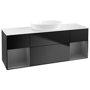 Villeroy et Boch Finion Villeroy et Boch GD01GKPD 120cm, plaque de recouvrement blanc mat, Emotion, étagères laqué anthracite mat, laqué noir mat
