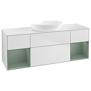 Villeroy et Boch Finion Villeroy et Boch GD01GMMT 120cm, plaque de recouvrement blanc mat, Emotion, étagères laqué olive mat, laqué blanc mat