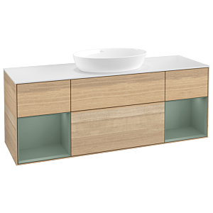 Villeroy et Boch Finion Villeroy et Boch GD01GMPC 120cm, plaque de recouvrement blanc mat, Emotion, étagères laqué olive mat, Oak Veneer