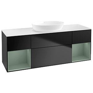 Villeroy und Boch Finion Waschtischunterschrank GD01GMPD 120cm, Abdeckplatte white matt, Emotion, Regale Olive matt lacquer, Black matt lacquer