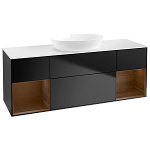 Villeroy und Boch Finion Waschtischunterschrank GD01GNPD 120cm, Abdeckplatte white matt, Emotion, Regale Walnut Veneer, Black matt lacquer