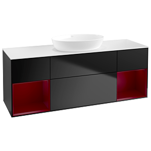 Villeroy et Boch Finion Villeroy et Boch GD01HBPD 120cm, plaque de recouvrement blanc mat, Emotion, étagères Peony laqué mat, laqué noir mat