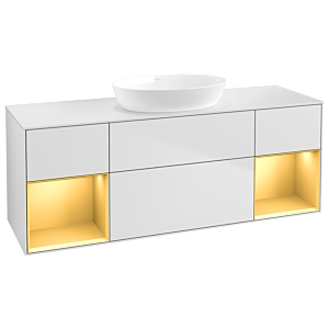 Villeroy et Boch Finion Villeroy et Boch GD01HFMT 120cm, plaque de recouvrement blanc mat, Emotion, étagères laqué or mat, laqué blanc mat