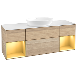 Villeroy und Boch Finion Waschtischunterschrank GD01HFPC 120cm, Abdeckplatte white matt, Emotion, Regale Gold matt lacquer, Oak Veneer
