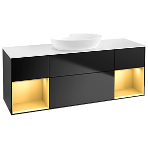 Villeroy und Boch Finion Waschtischunterschrank GD01HFPD 120cm, Abdeckplatte white matt, Emotion, Regale Gold matt lacquer, Black matt lacquer