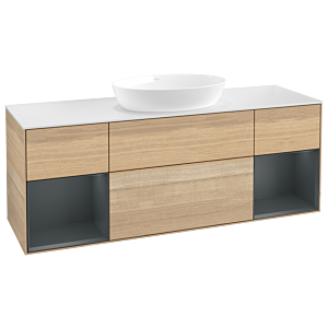 Villeroy et Boch Finion Villeroy et Boch GD01HGPC 120cm, plaque de recouvrement blanc mat, Emotion, étagères laqué mat Midnight, Oak Veneer