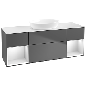 Villeroy und Boch Finion Waschtischunterschrank GD01MTGK 120cm, Abdeckplatte white matt, Emotion, Regale White matt lacquer, Anthracite matt
