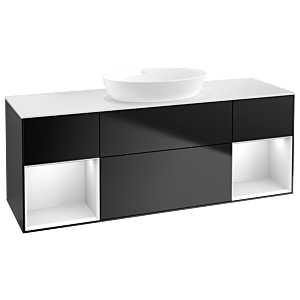 Villeroy und Boch Finion Waschtischunterschrank GD01MTPD 120cm, Abdeckplatte white matt, Emotion, Regale White matt lacquer, Black matt lacquer