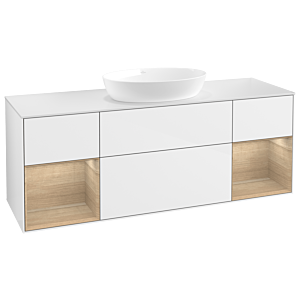 Villeroy und Boch Finion Waschtischunterschrank GD01PCGF 120cm, Abdeckplatte white matt, Emotion, Regale Oak Veneer, Glossy white lacquer