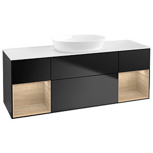 Villeroy und Boch Finion Waschtischunterschrank GD01PCPD 120cm, Abdeckplatte white matt, Emotion, Regale Oak Veneer, Black matt lacquer