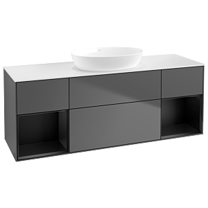 Villeroy und Boch Finion Waschtischunterschrank GD01PDGK 120cm, Abdeckplatte white matt, Emotion, Regale Black matt lacquer, Anthracite matt