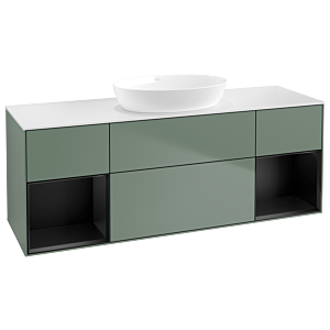 Villeroy und Boch Finion Waschtischunterschrank GD01PDGM 120cm, Abdeckplatte white matt, Emotion, Regale Black matt lacquer, Olive Matt Lacquer
