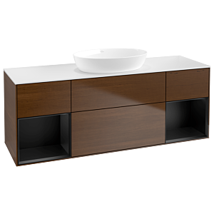Villeroy und Boch Finion Waschtischunterschrank GD01PDGN 120cm, Abdeckplatte white matt, Emotion, Regale Black matt lacquer, Walnut veneer