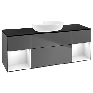 Villeroy und Boch Finion Waschtischunterschrank GD02GFGK 120cm, Abdeckplatte black matt, Emotion, Regale Glossy white lacquer, Anthracite matt